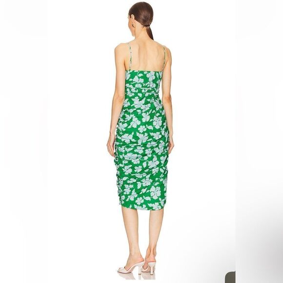 $448 Olly Ruched Midi Dress in Frog Flower NWT - Picture 5 of 13